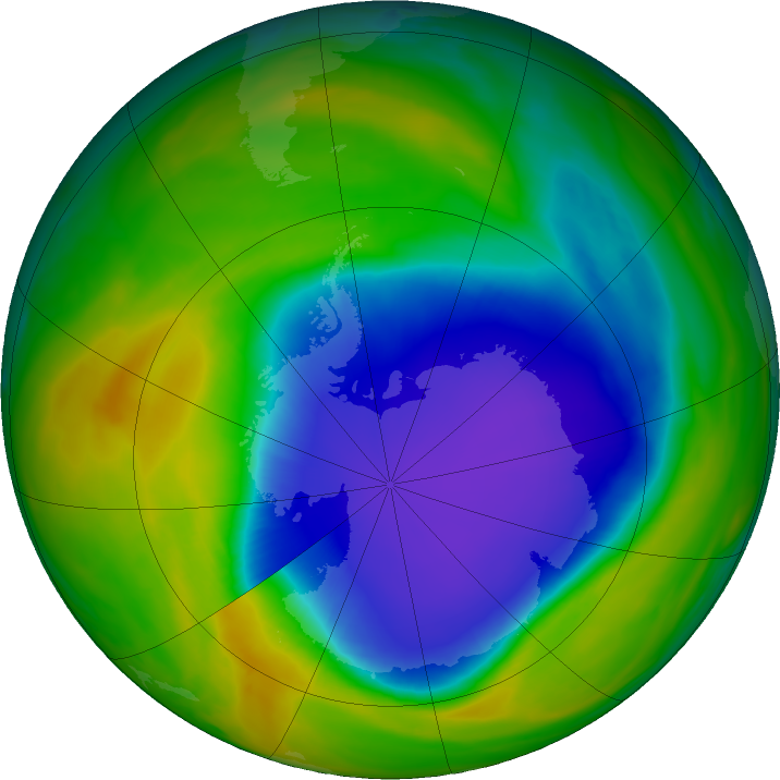Antarctic ozone map for 31 October 2023